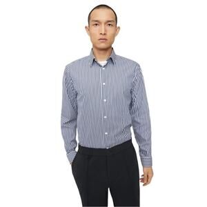 Theory striped button down navy poplin business shirt medium NWOT